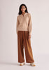 Paisie Belted Pleated Wide Leg Trousers in Brown